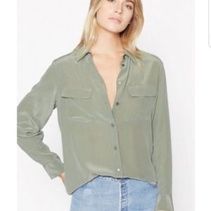 Equipment Femme Signature Silk Shirt Olive Green M